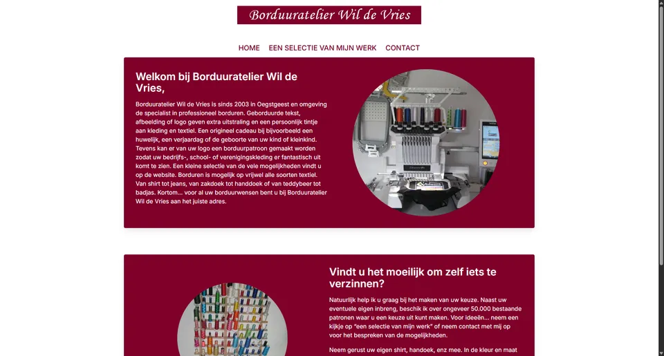 Borduuratelier Wil de Vries website voorbeeld